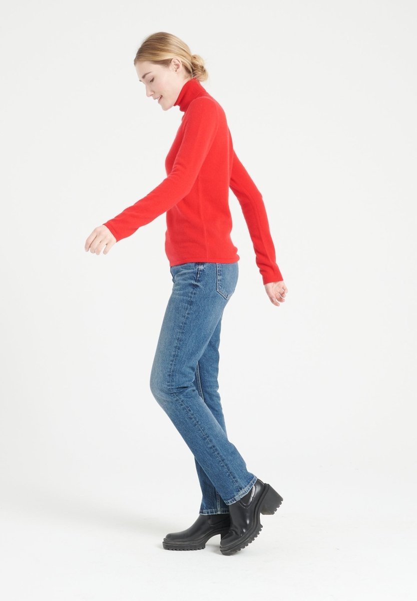 Pull col roulé cachemire rouge femme - LILLY 3-4