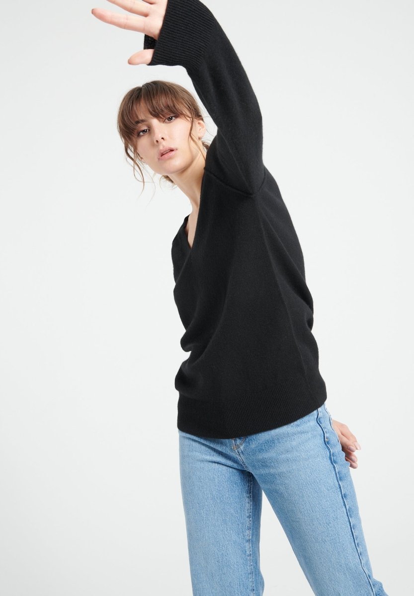 Pull col V cachemire noir femme - LILLY 6-2