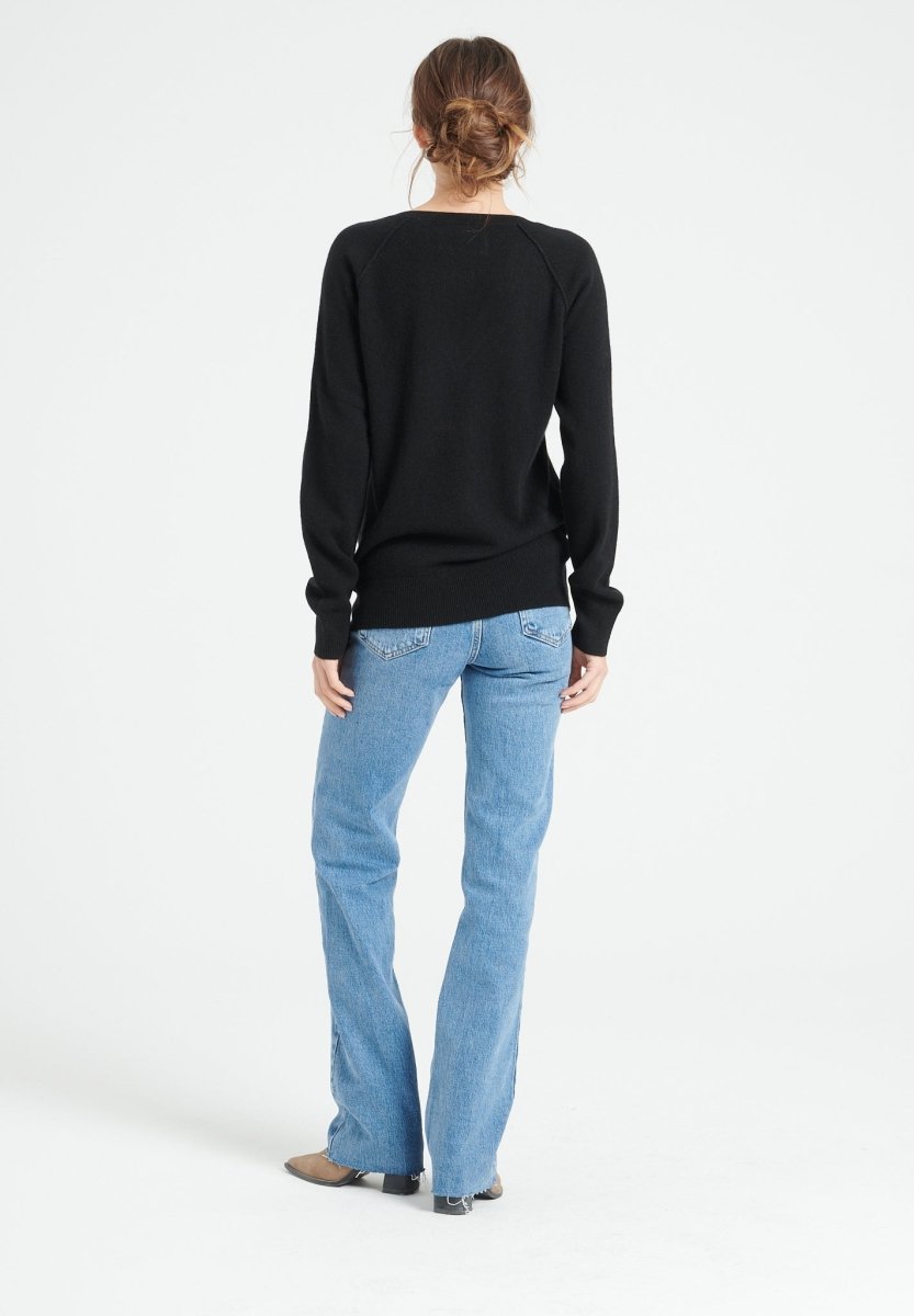 Pull col V cachemire noir femme - LILLY 6-4