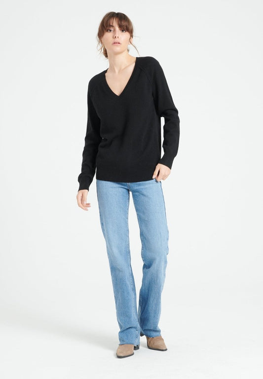Pull col V cachemire noir femme - LILLY 6-0