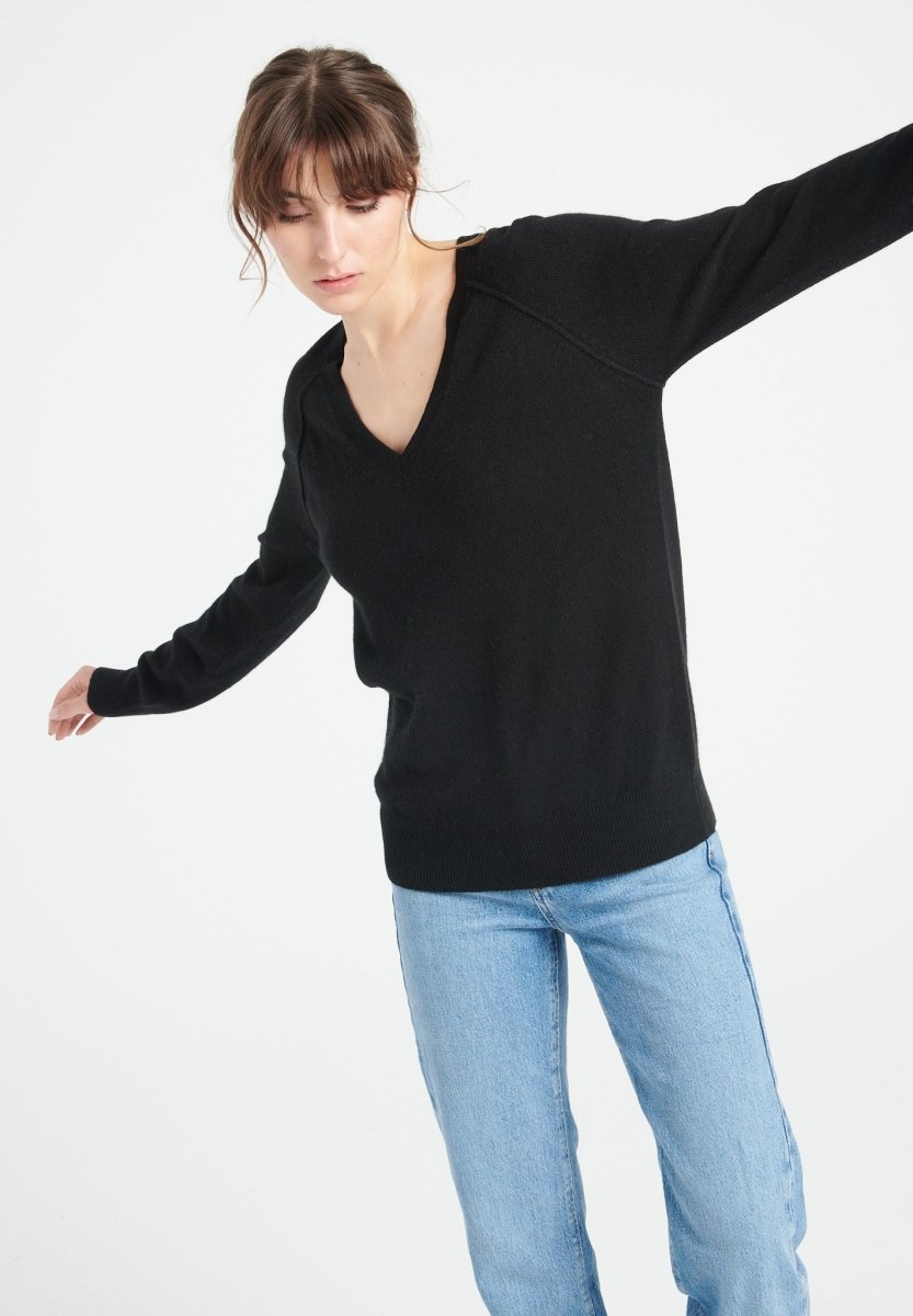 Pull col V cachemire noir femme - LILLY 6-1