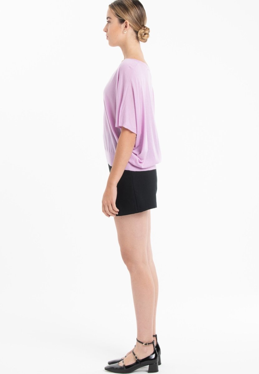 Pull col V manches chauve souris ultrafin cachemire et laine lavande femme - KELLY 6-1