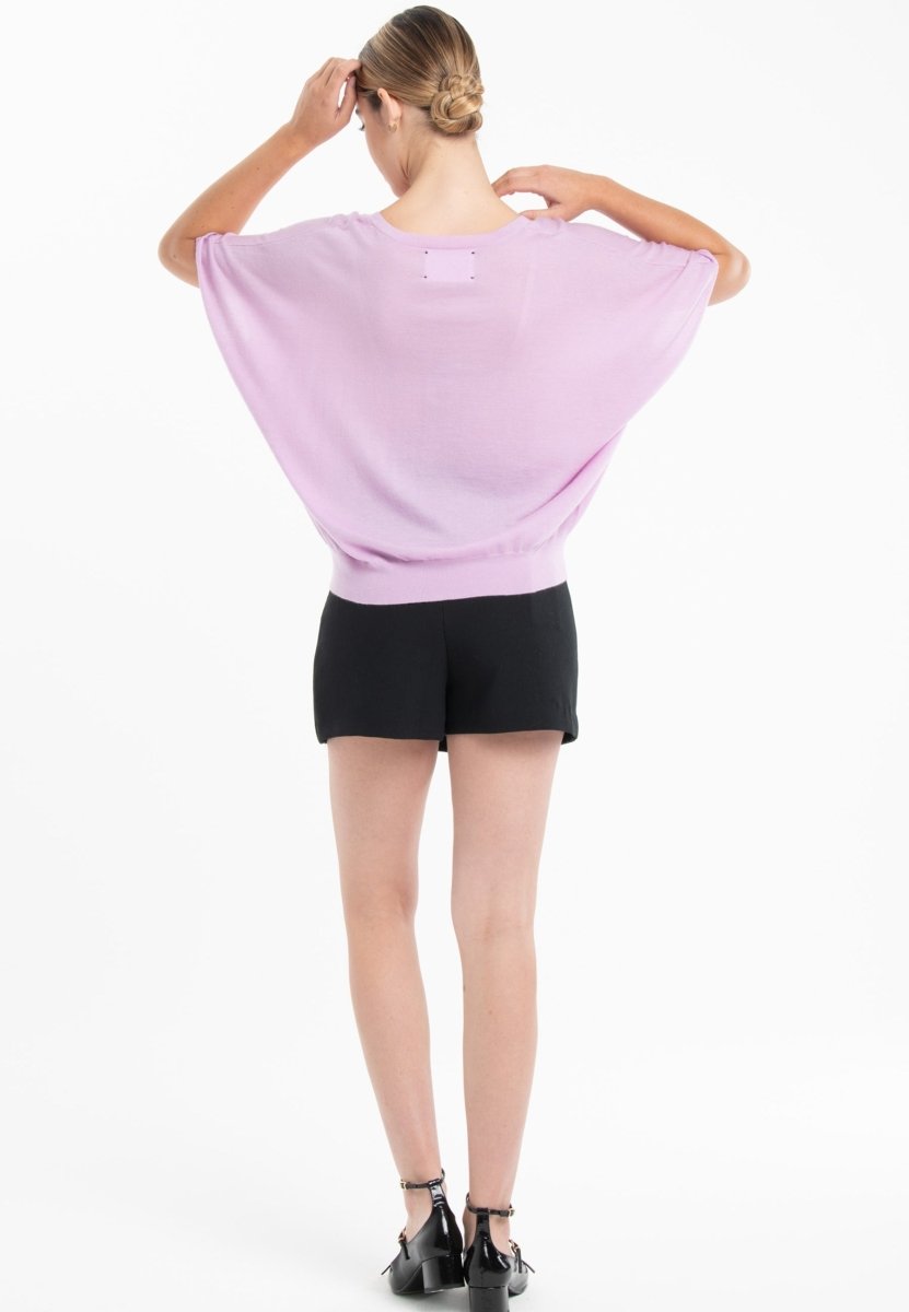 Pull col V manches chauve souris ultrafin cachemire et laine lavande femme - KELLY 6-2
